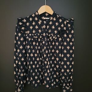 Levi's Navy Blue Floral Blouse with Ruffles